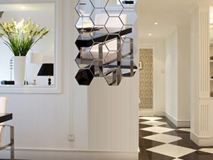 Acrylic Hexagon Wall Decor Sticker (Silver, 15x13cm)