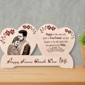 Karwachauth Engraved Wooden Photo Frame Gift for S...