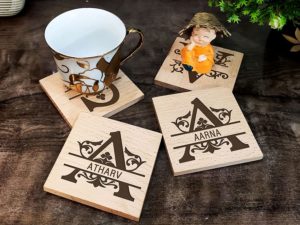 Personalized Engraved Name Wooden Tea Cup Coasters...