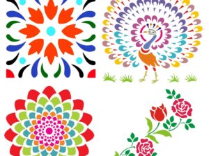 Combo of Rangoli Stencils for Diwali Floor Decoration Items with 6 Colors (Set of 5)