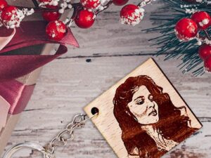 Wooden Personalized Square Engraved Photo Keychain