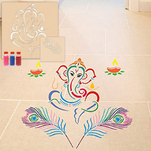 Feather with Ganesha Rangoli Stencils for Floor Co...
