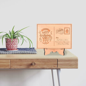 Wooden Engraved Postcard For Birthday With Wood St...