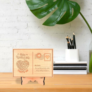 Personalized Wooden Postcard For Valentines Day With Wood Stand