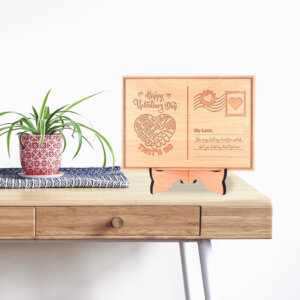 Personalized Wooden Postcard For Valentines Day With Wood Stand