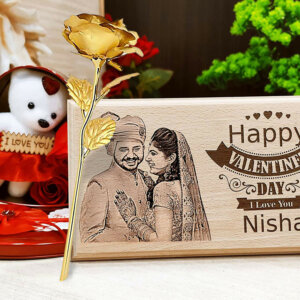 Vday Gift Combo Wood Frame & 24K Gold Plated ...