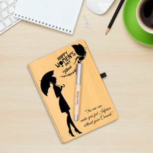 Personalized Wood Diary With Wooden Pen Gift For W...