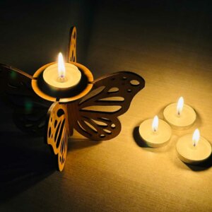 Butterfly Wooden Diya Stand For Diwali With Tealig...