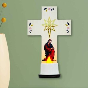 Printed Wooden Jesus Cross With LED Tea Light For ...