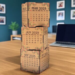 Elegant Wooden Calendar Cube Set of 3
