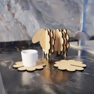 Stylish Sheep Design Coaster – Wooden Coaste...